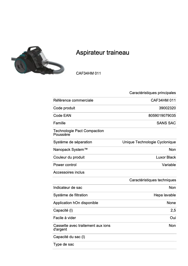 Image de la première page du manuel de l'appareil CAF34HM 011