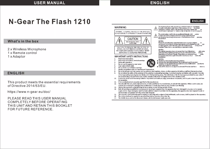 Page 1 de la notice Manuel utilisateur N-Gear The Flash 1210