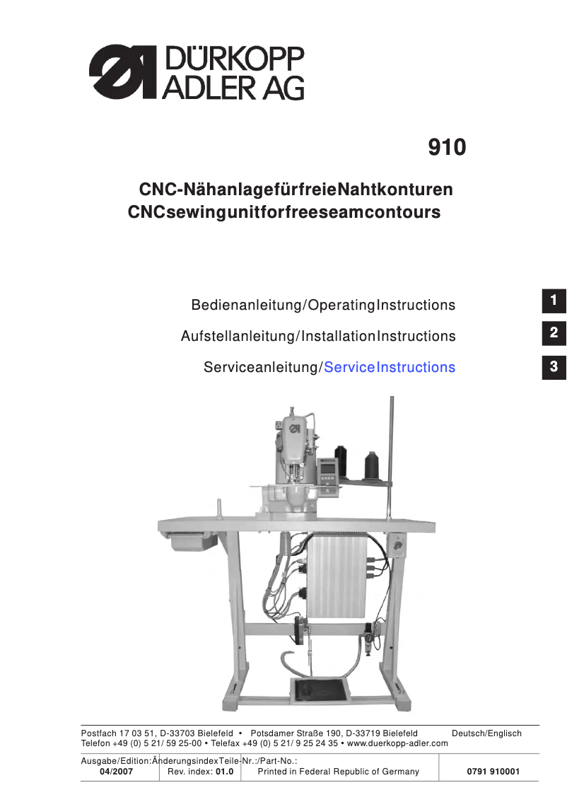 Page n°1 - Manuel utilisateur Dürkopp Adler 910