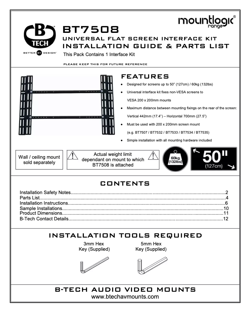 Page 1 of the manual User Manual B-Tech BT7508
