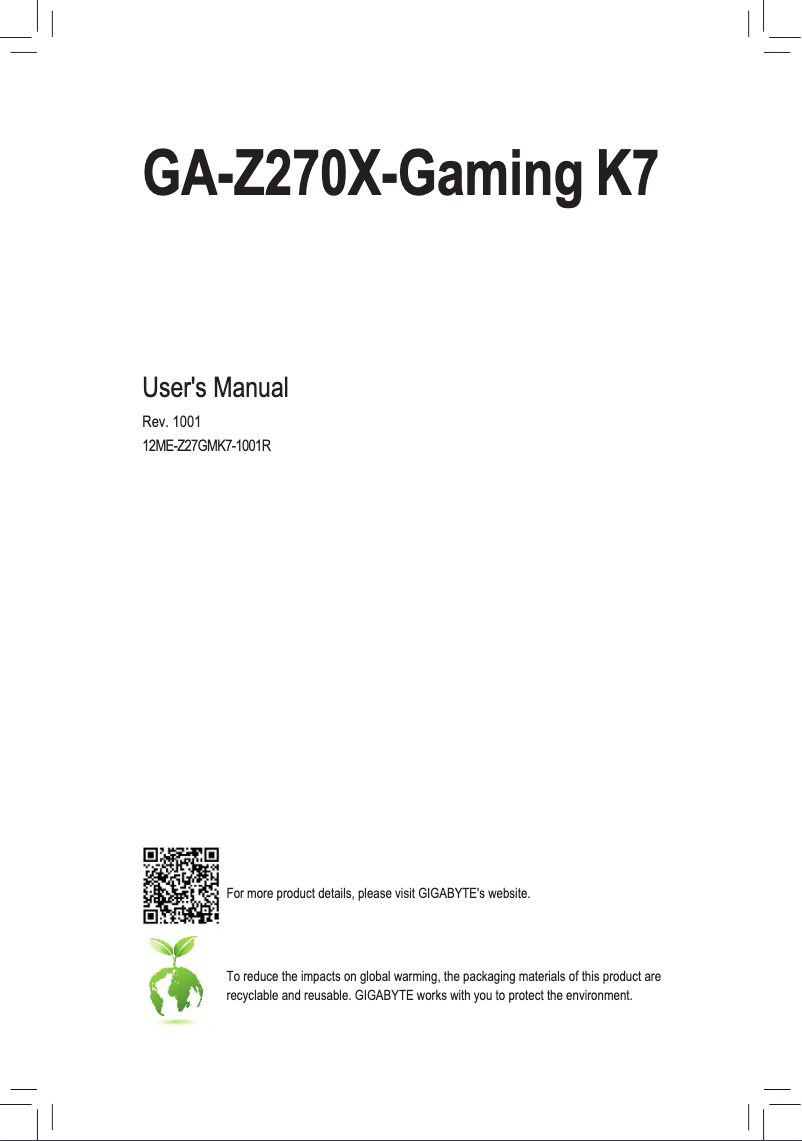 Image de la première page du manuel de l'appareil GA-Z270X-Gaming K7