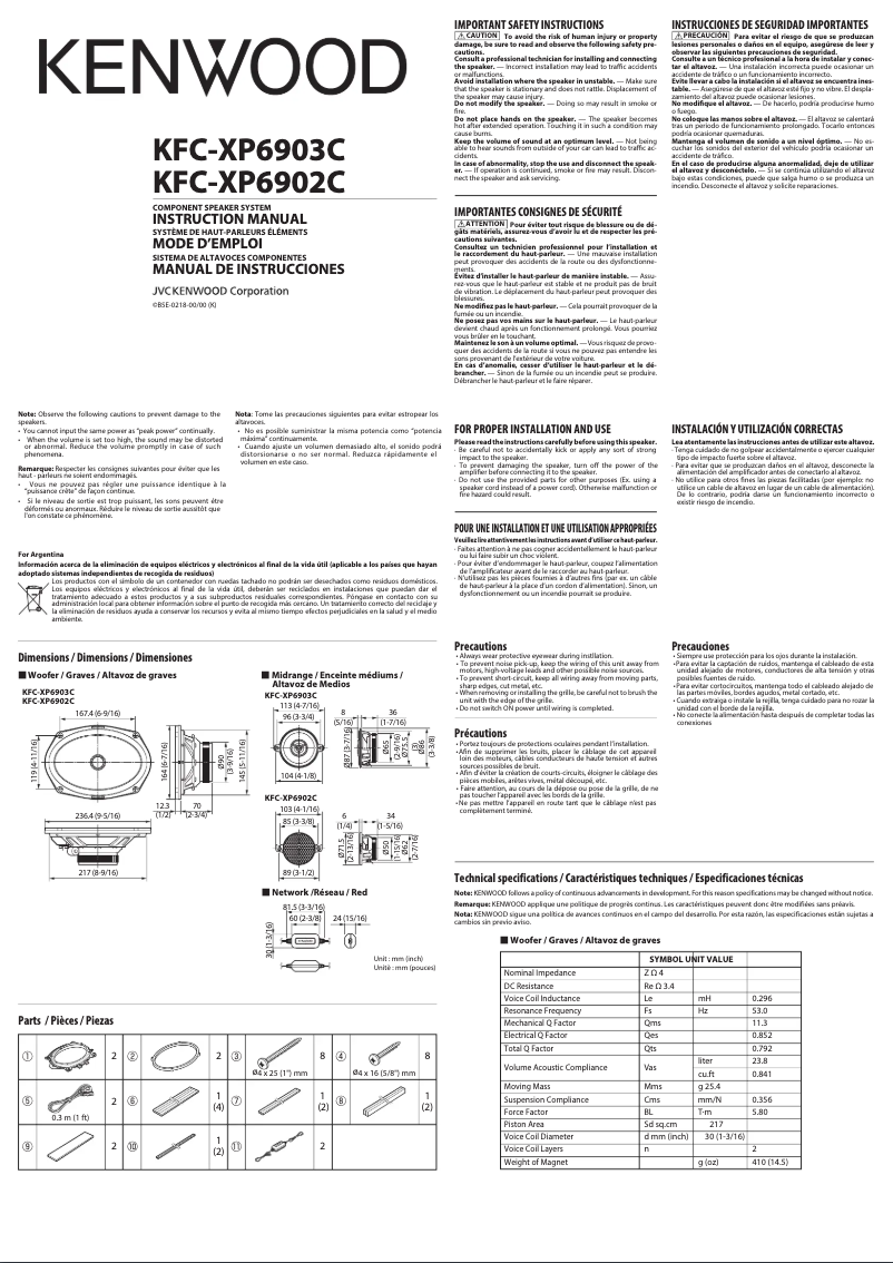 Página 1 del manual Manual de usuario Kenwood Excelon KFC-XP6903C