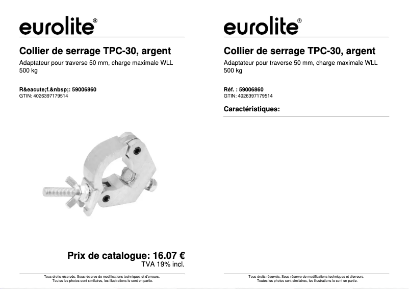 Page n°1 - Fiche technique Eurolite TPC-30