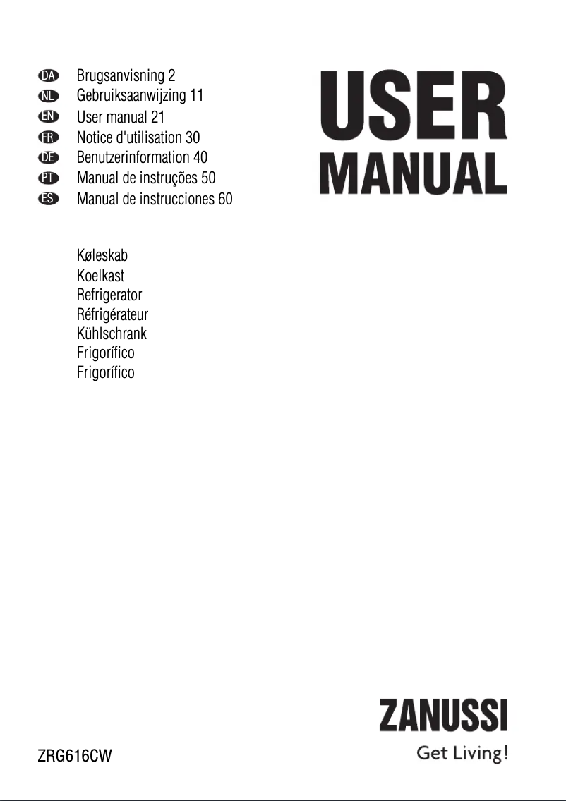Page 1 de la notice Manuel utilisateur Zanussi ZRG 616 CW