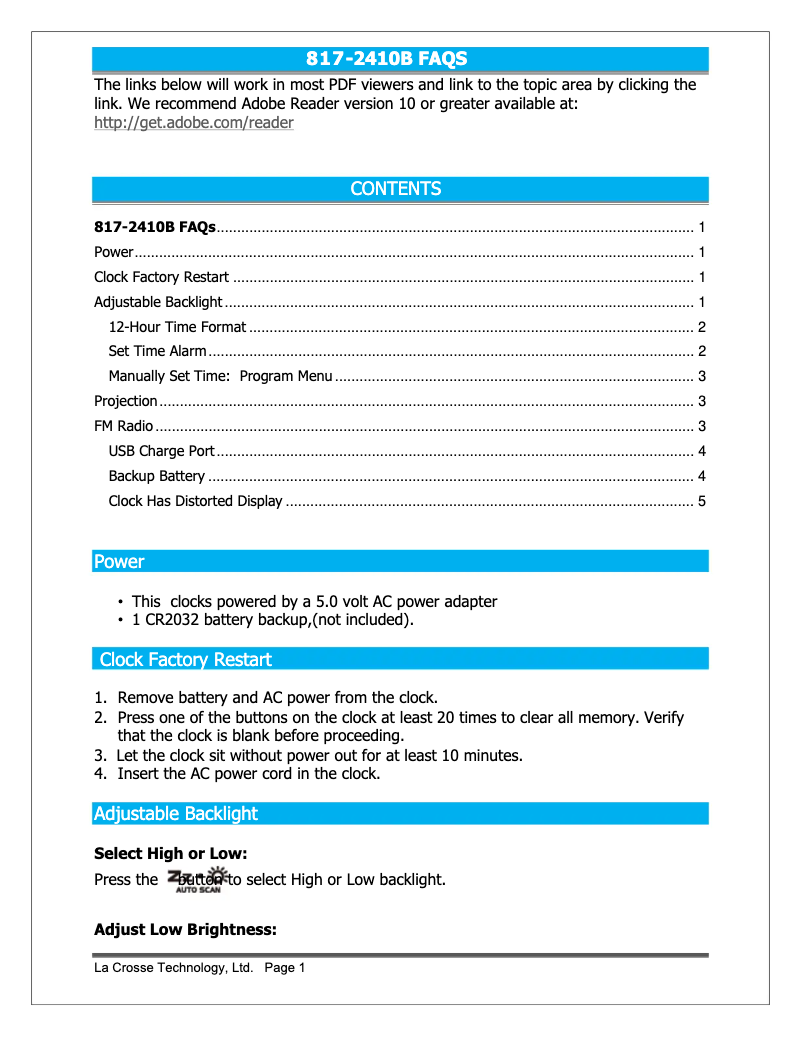 Page n°1 - FAQ La Crosse Technology 817-2410B