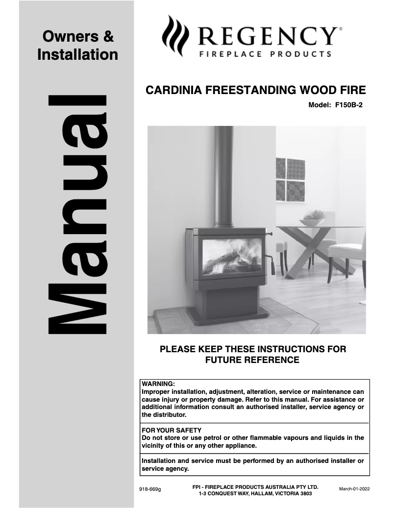 Page 1 de la notice Manuel utilisateur Regency Cardinia F150B-2