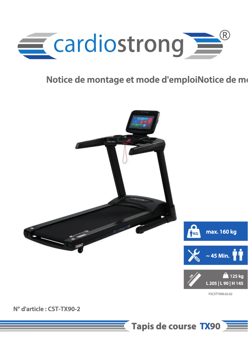 Page n°1 - Manuel utilisateur Cardiostrong TX90
