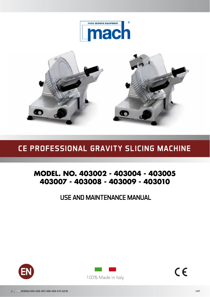 Page n°1 - Manuel utilisateur Mach 403.010