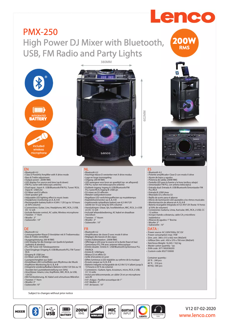 Page n°1 - Manuel utilisateur Lenco PMX-250