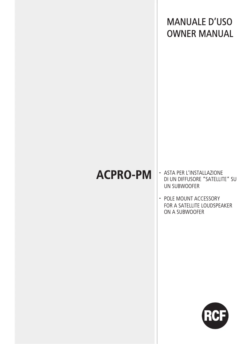 Page 1 de la notice Manuel utilisateur RCF AC PRO-PM