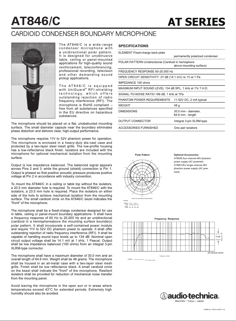Page n°1 - Manuel utilisateur Audio-Technica AT846/C