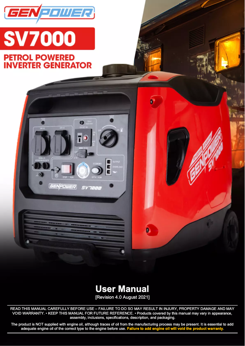 Page 1 de la notice Manuel utilisateur Genpower SV7000