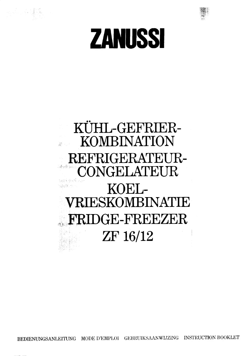 Page 1 de la notice Manuel utilisateur Zanussi ZF1612