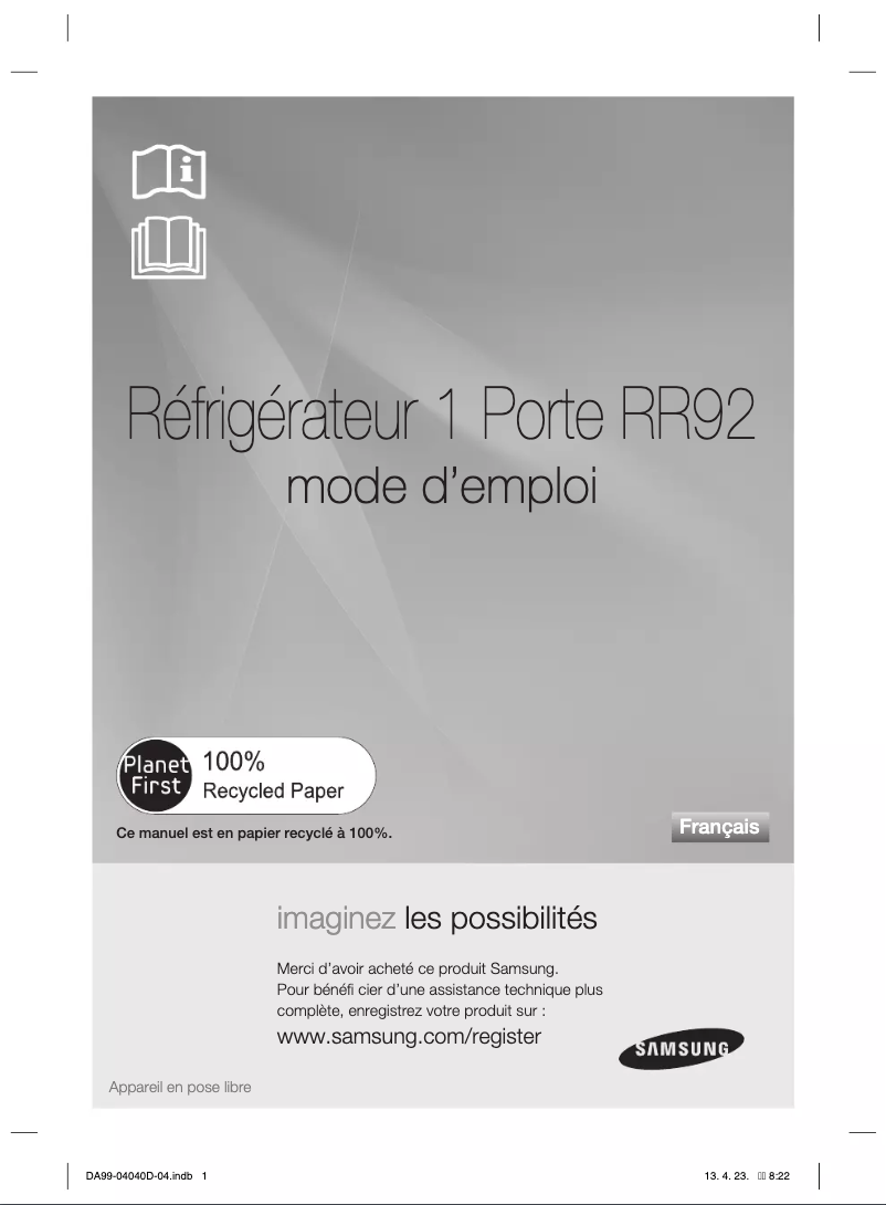 Page 1 de la notice Manuel utilisateur Samsung RR92HAWW
