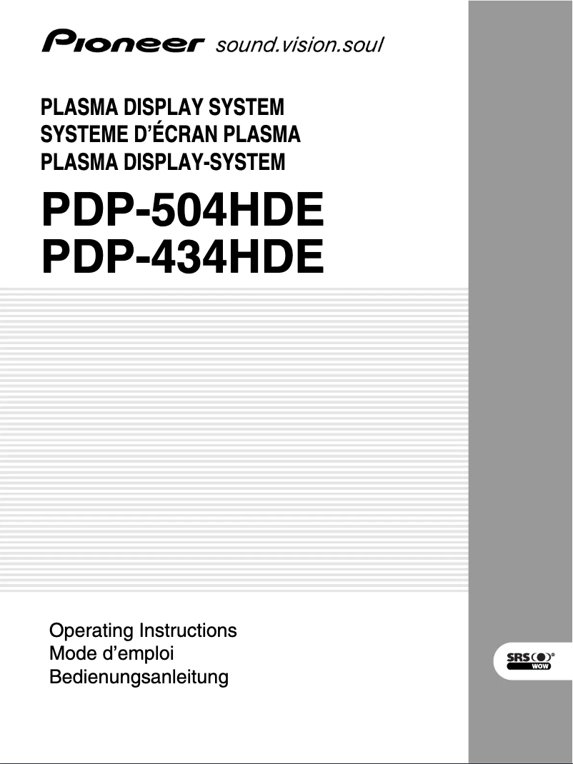 Page n°1 - Manuel utilisateur Pioneer PDP-434HDE