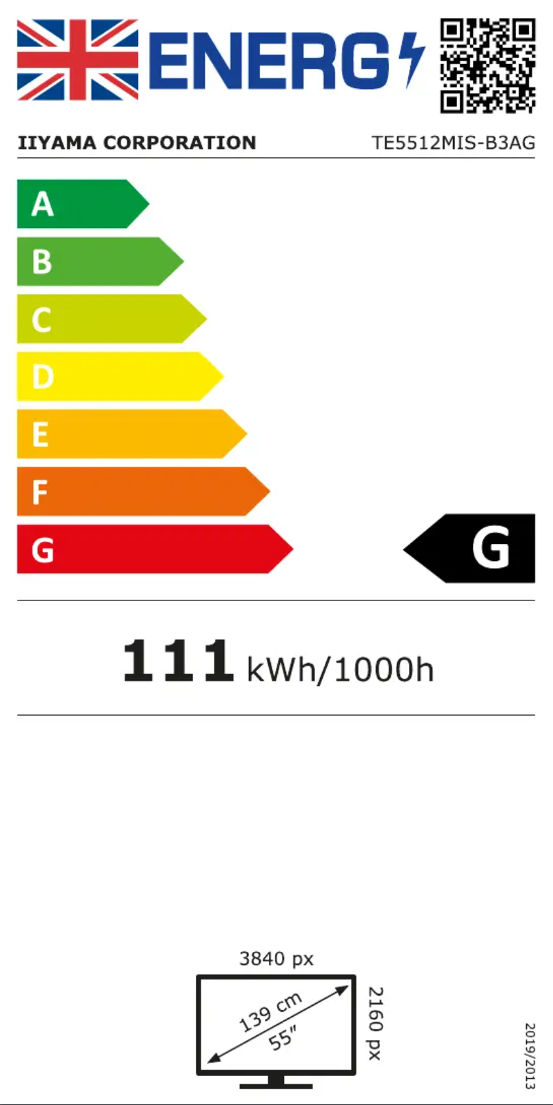 Página 1 del manual Etiqueta energética Iiyama ProLite TE5512MIS
