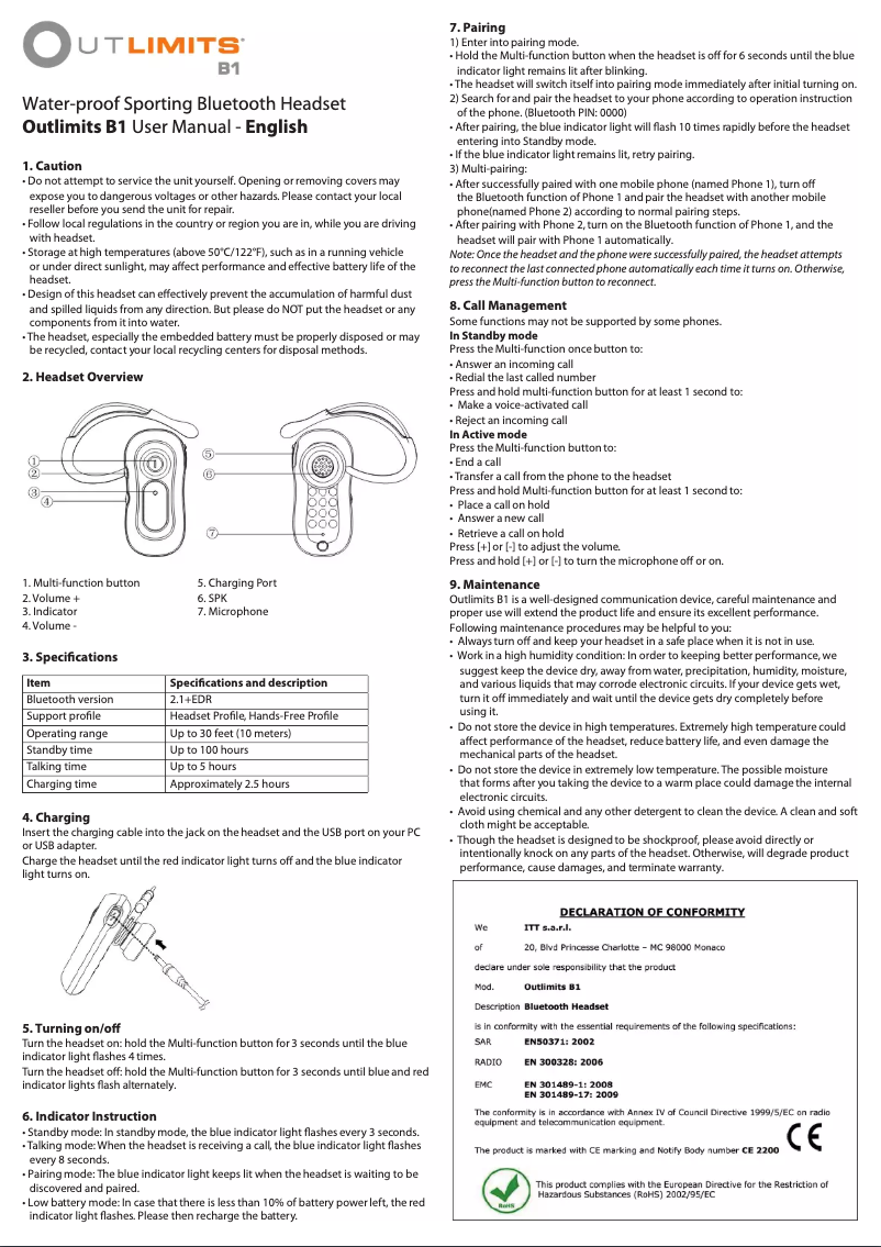 Page n°1 - Manuel utilisateur Outlimits B1