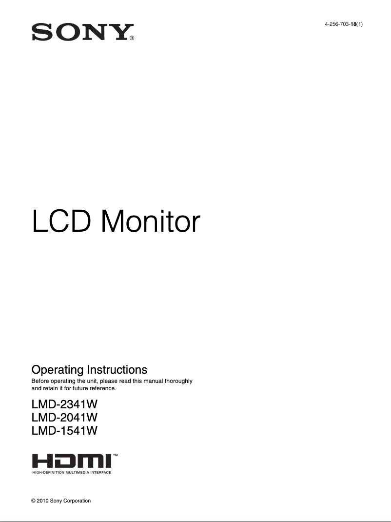 Page 1 de la notice Manuel utilisateur Sony LMD-2041W