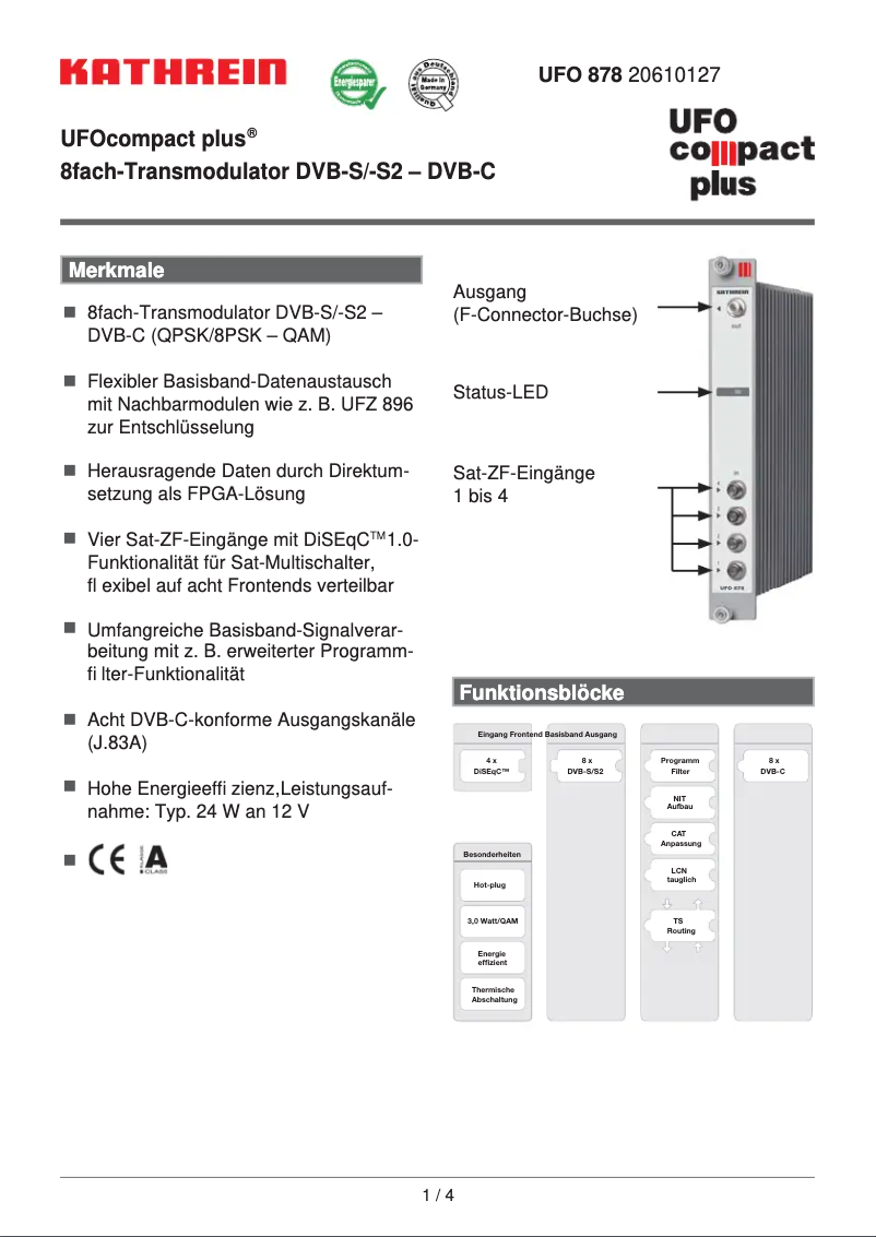 Page 1 de la notice Manuel utilisateur Kathrein UFO 878