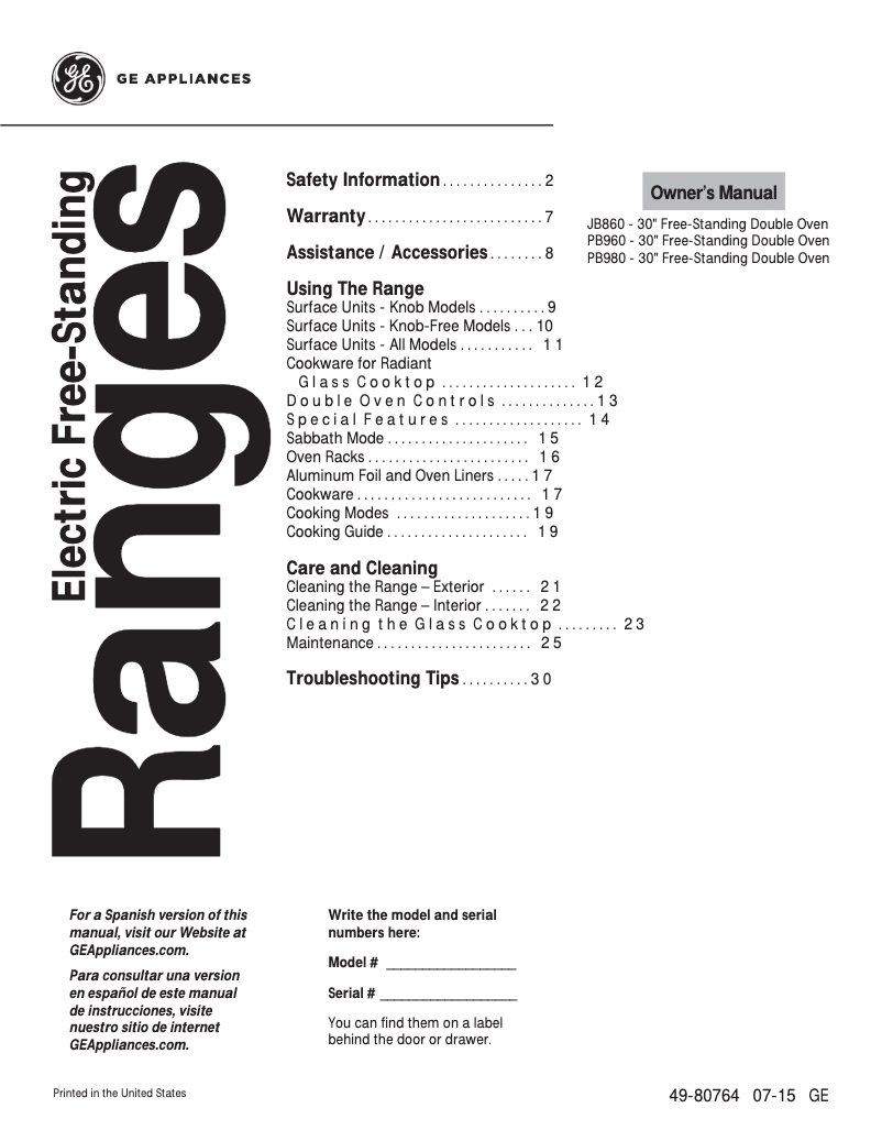 Imagen de la primera página del manual del dispositivo JB860SJSS