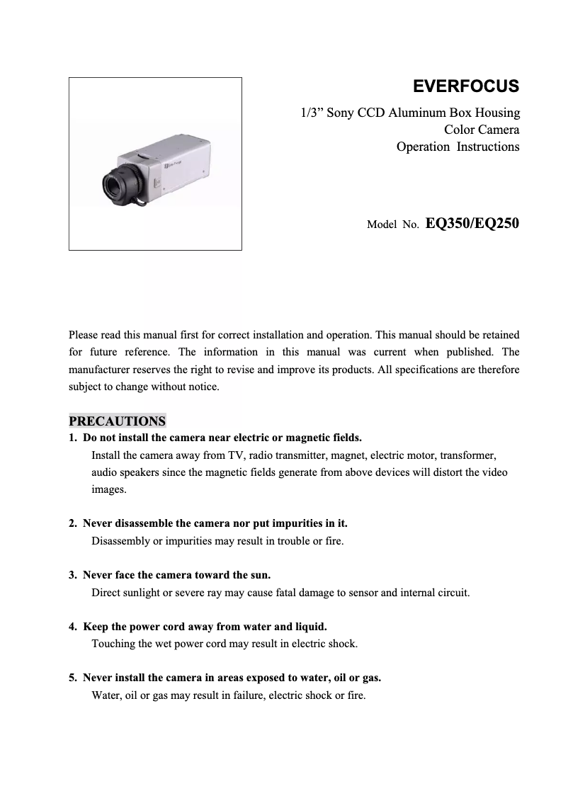 Page n°1 - Manuel utilisateur EverFocus EQ350