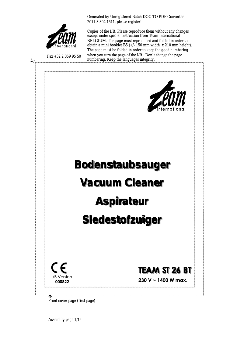 Image de la première page du manuel de l'appareil ST 26 BT