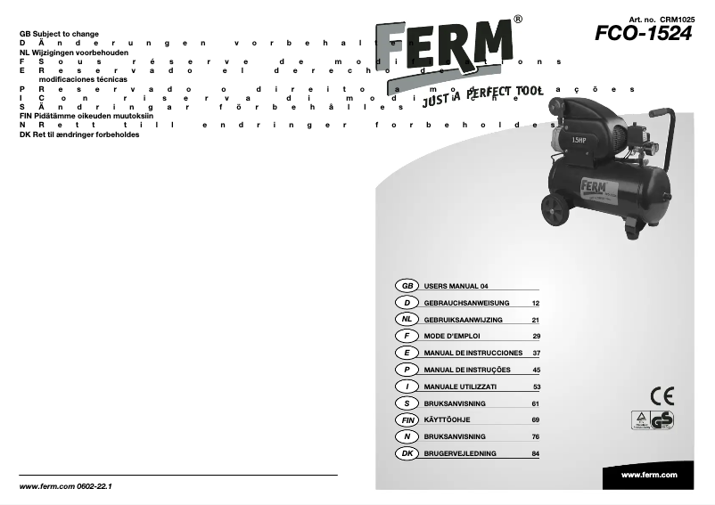 Page n°1 - Manuel utilisateur Ferm CRM1025 FCO-1524