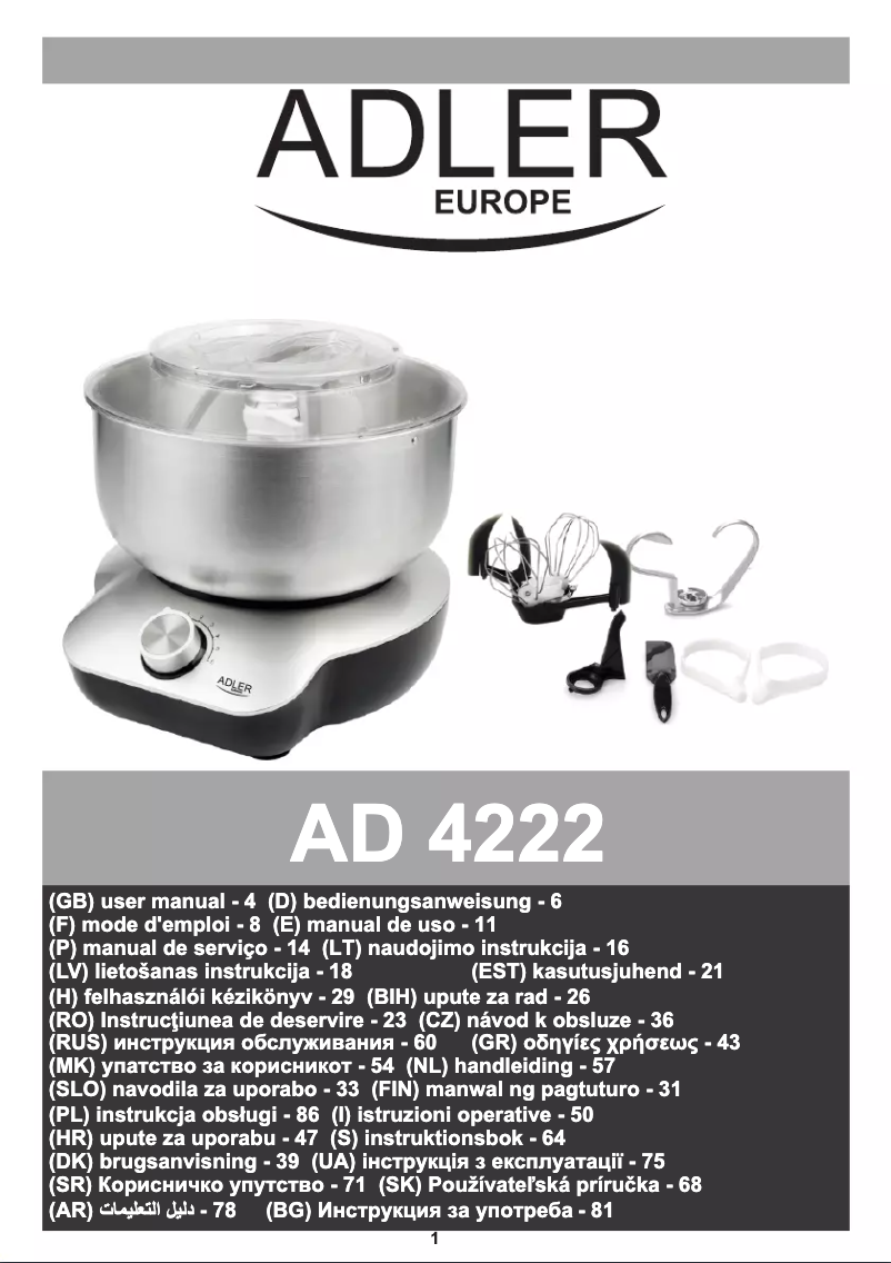 Page 1 de la notice Manuel utilisateur Adler AD 4222
