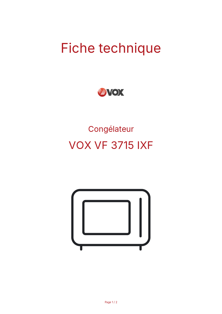 Page n°1 - Fiche technique VOX VF 3715 IXF