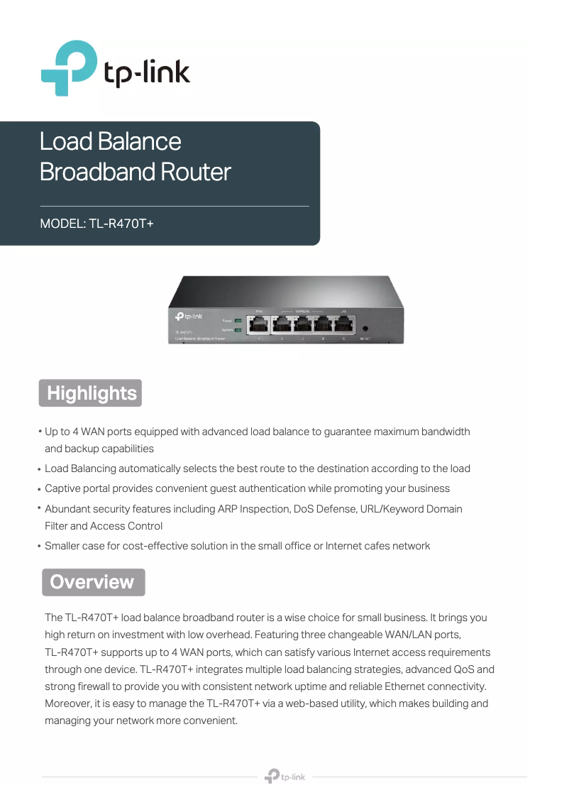 Page 1 de la notice Fiche technique TP-Link TL-R470T+