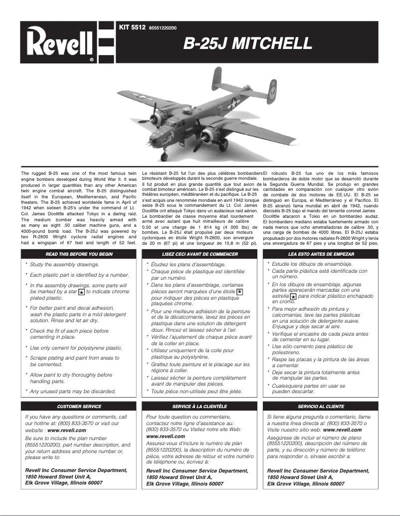 Page 1 de la notice Manuel utilisateur Revell B-25J Mitchell