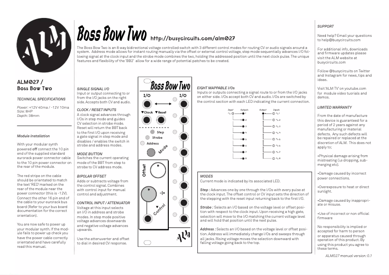 Page n°1 - Manuel utilisateur ALM Boss Bow Two ALM-027