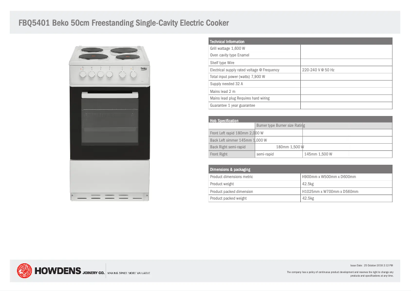 Page n°1 - Fiche technique Beko FBQ5401