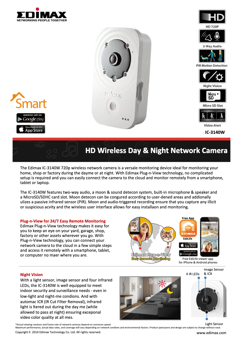Page 1 de la notice Fiche technique Edimax IC-3140W