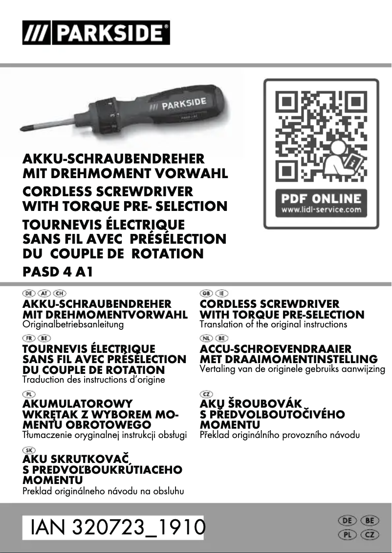 Page n°1 - Manuel utilisateur Parkside PASD 4 A1