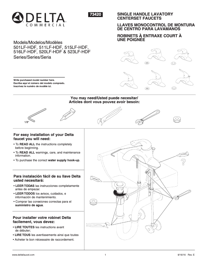 Page 1 de la notice Manuel utilisateur Delta 511LF-HDF