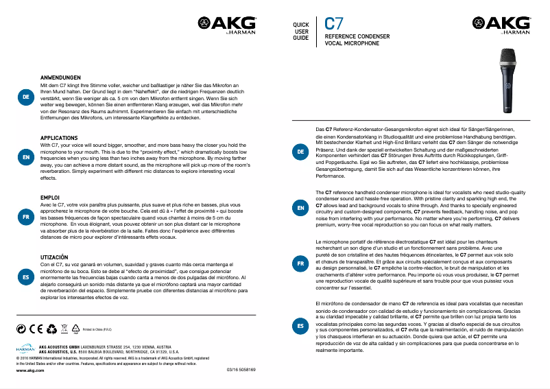Page n°1 - Manuel utilisateur AKG C7