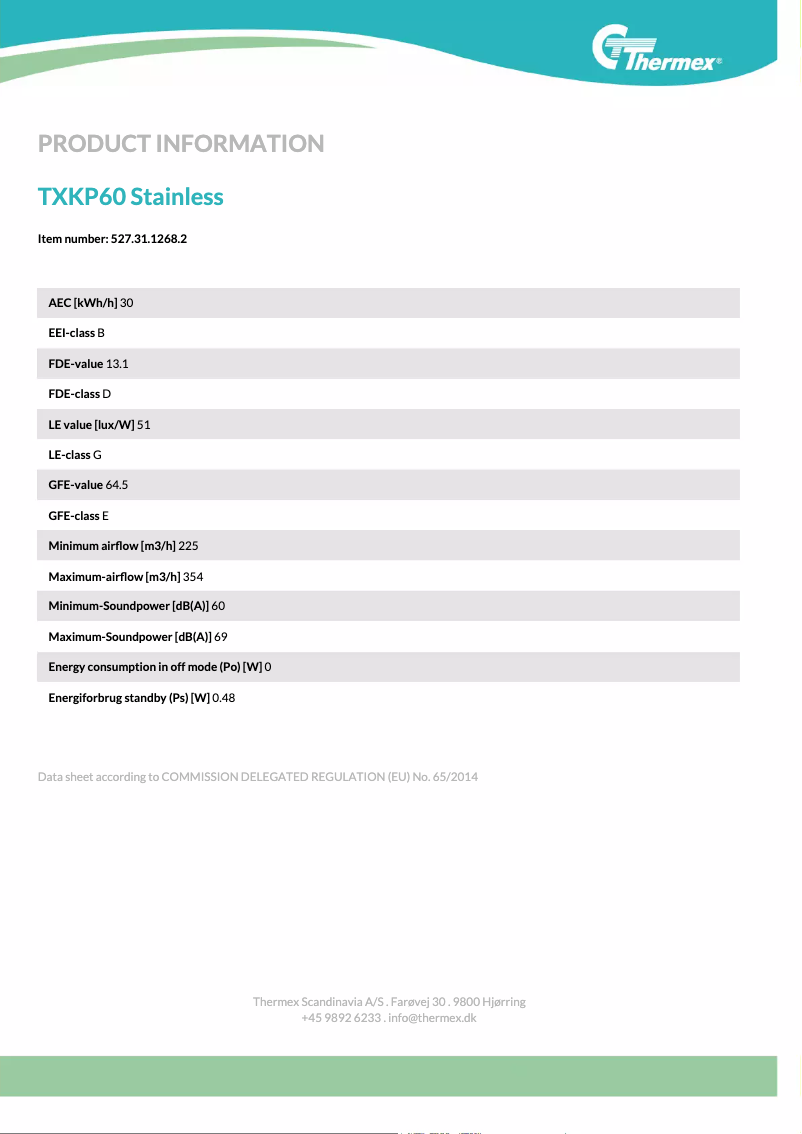 Page n°1 - Fiche technique Thermex TXKP60