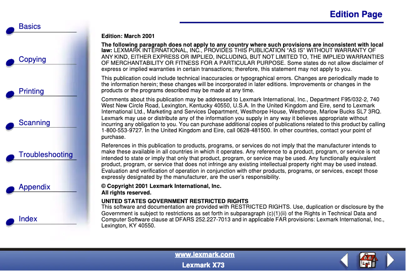 Page 1 de la notice Manuel utilisateur Lexmark X73
