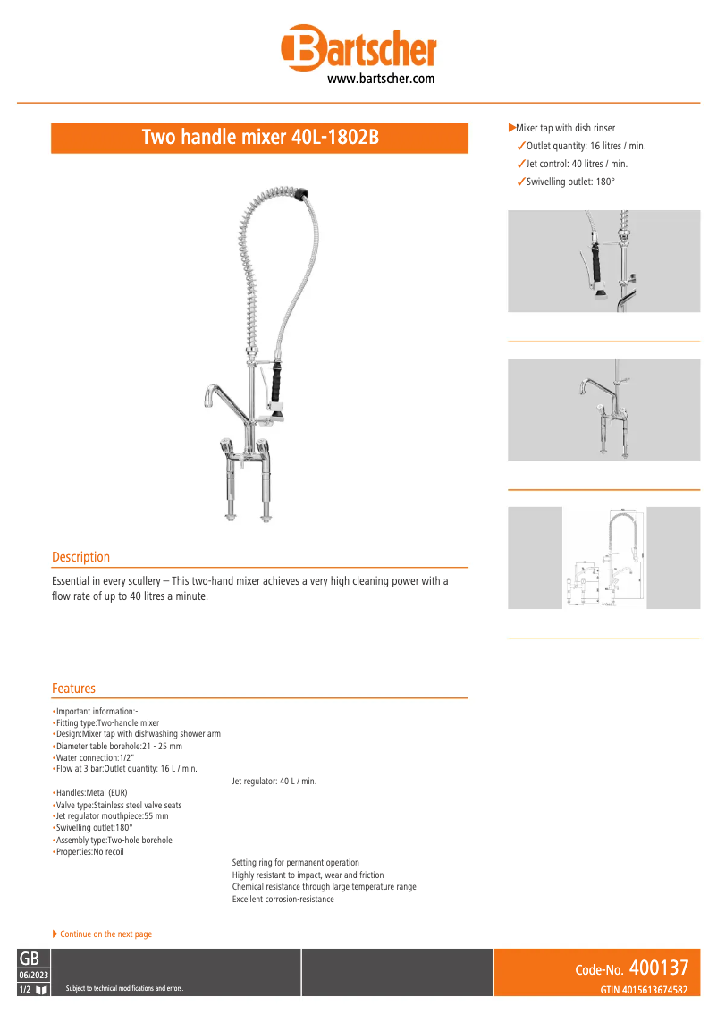 Página 1 del manual Ficha técnica Bartscher 40L-1802B