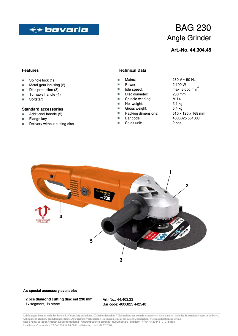 Image de la première page du manuel de l'appareil BAG 230