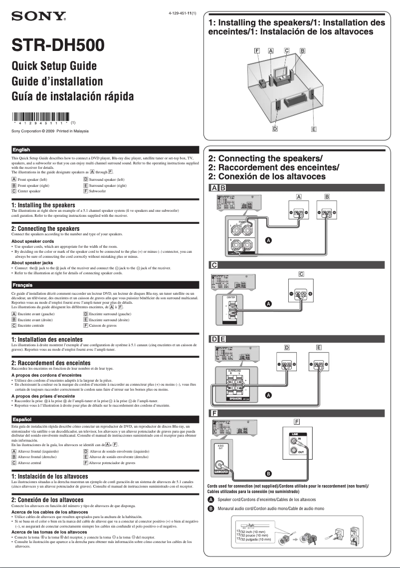 Page 1 de la notice Guide d'installation Sony STR-DH500