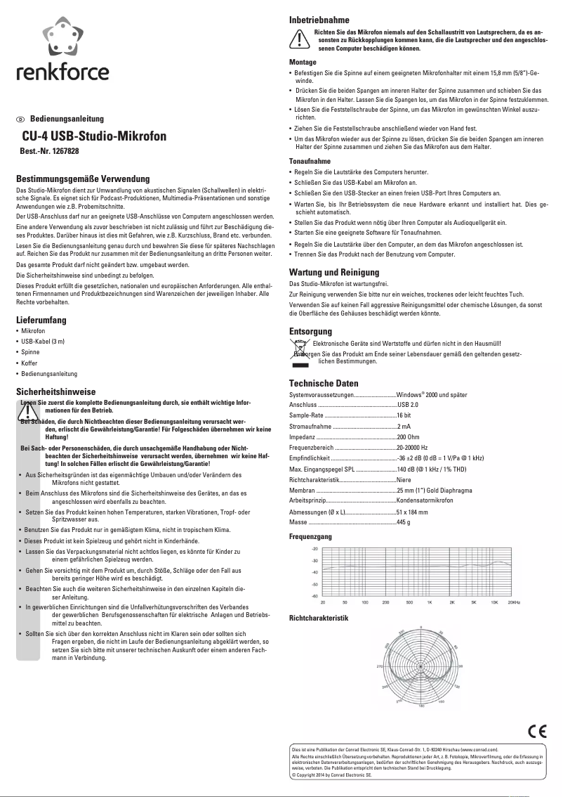 Page 1 de la notice Manuel utilisateur Renkforce CU-4