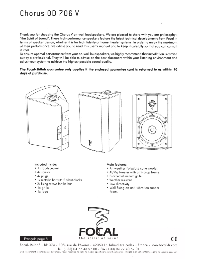 Page 1 de la notice Manuel utilisateur Focal Chorus OD 706 V