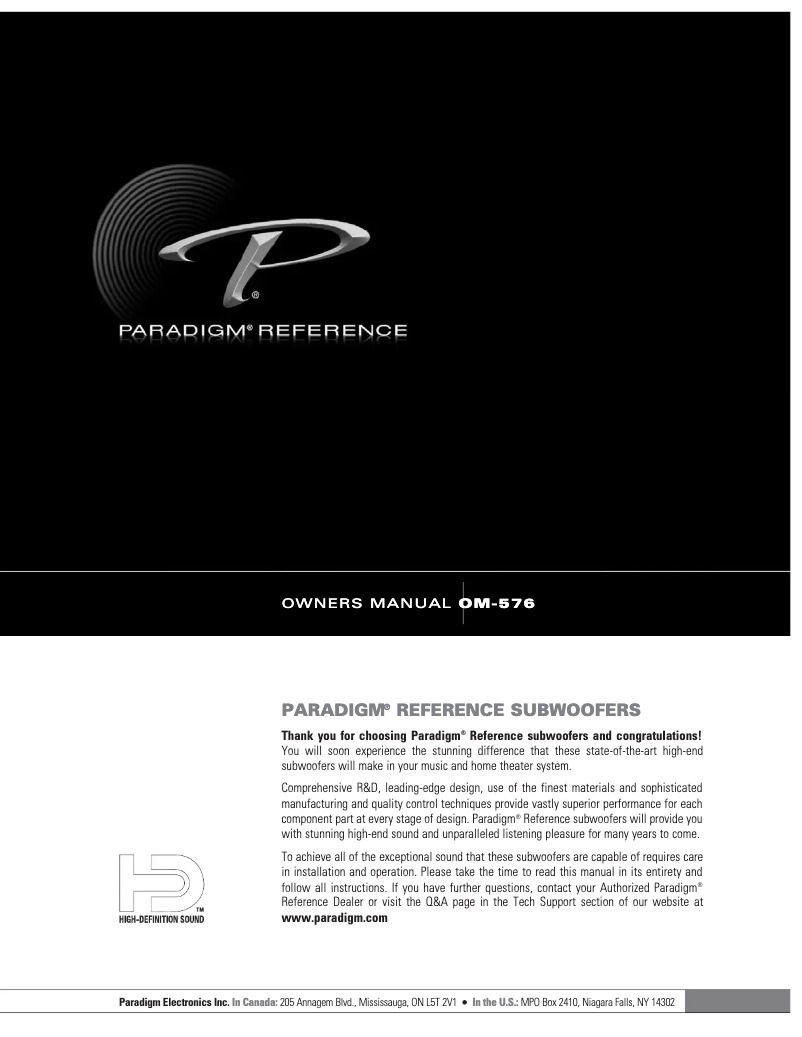 Page n°1 - Manuel utilisateur Paradigm Signature Servo