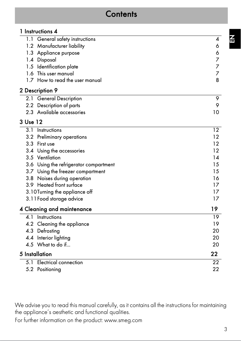 Page 1 de la notice Mode d'emploi Smeg FAB28RPG3UK