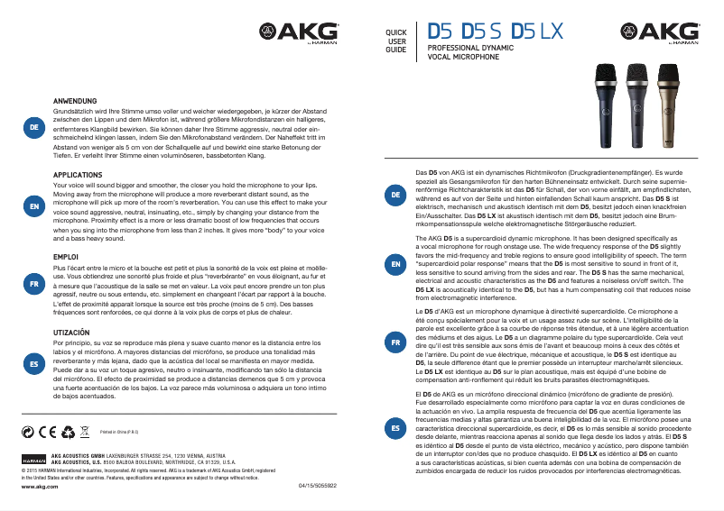 Image de la première page du manuel de l'appareil D5 LX