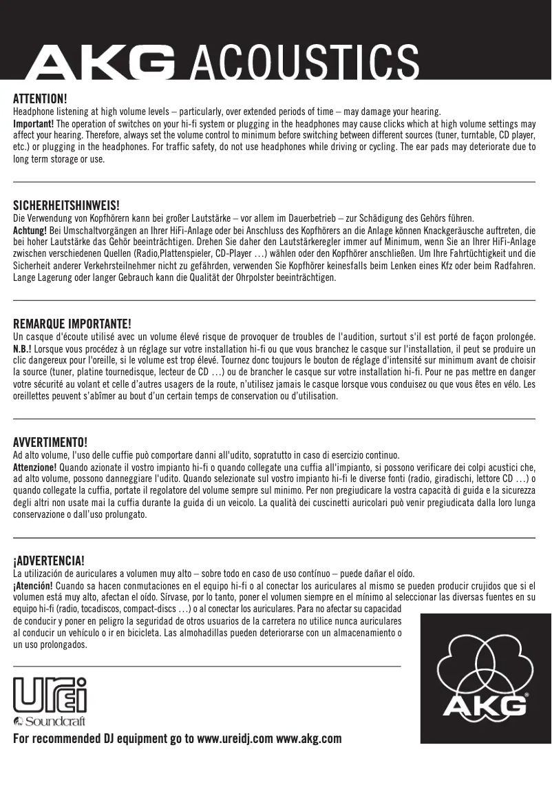 Page n°1 - Manuel utilisateur AKG K181