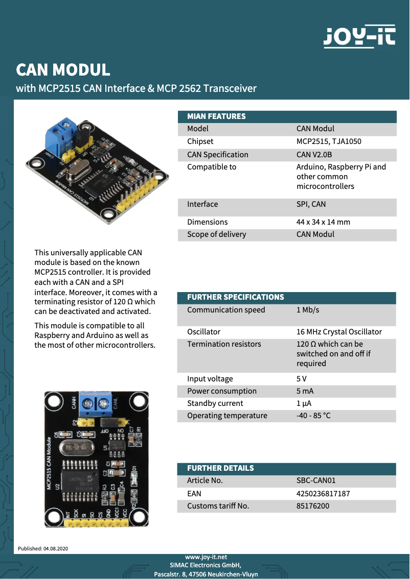 Image de la première page du manuel de l'appareil SBC-CAN01