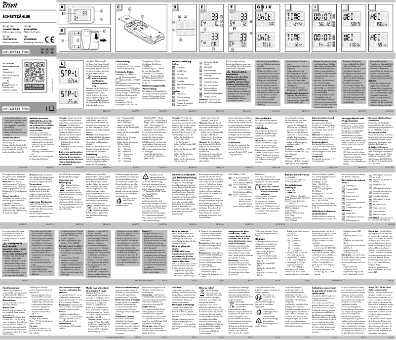 Page 1 de la notice Manuel utilisateur Crivit IAN 326844_1904